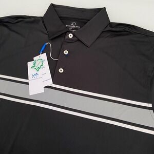 Southern Tide Mens L Polo Shirt Quick-Dry Moisture Wicking Stripe Golf Black NEW